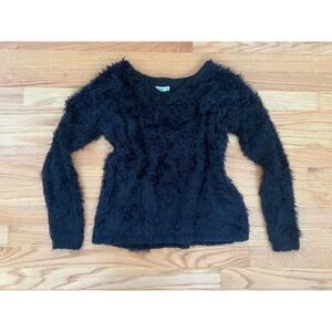 aritzia TNA black furry v neck sweater long sleev
